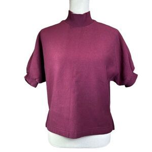 Banana Republic Women's High Neck Puff Sleeve Fleece Top Raspberry Burgundy XS